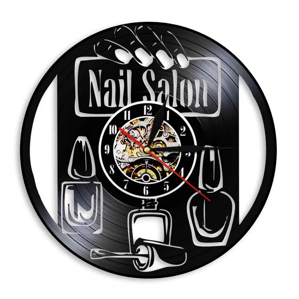 Nail Salon Modern Design Wall Clock Fashion Manicure Nail Salon Store Business Wall Sign Vinyl Record Wall Clock Watches Decor