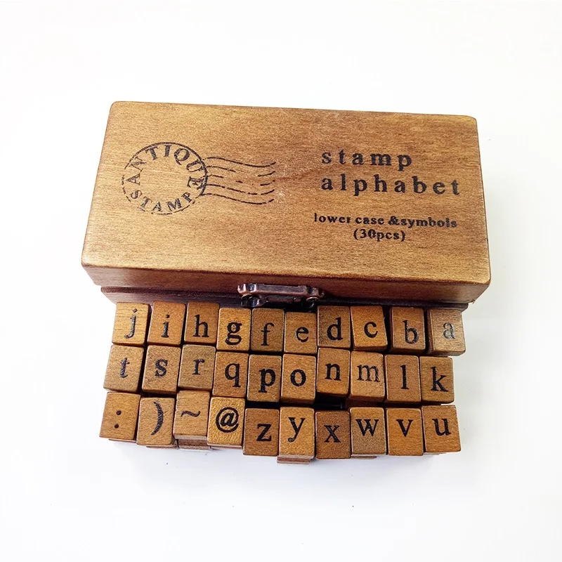 

1set Alphabet Letter Stamp Set Uppercase&Lowercase Letter Retro Wooden Box