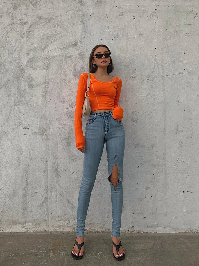 Новинка 2019 модная женская одежда джинсы на молнии облегающие колготки брюки