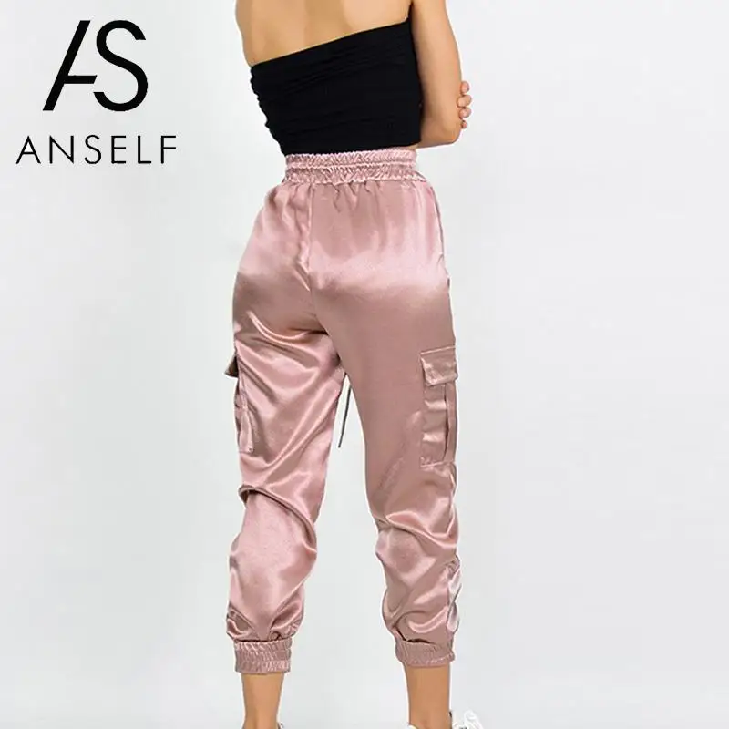 Женские спортивные штаны-джоггеры розовые шаровары с высокой талией и