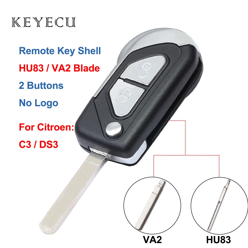 Складной чехол Keyecu для ключа с дистанционным управлением 2 кнопками Citroen C3 DS3 2009 2010