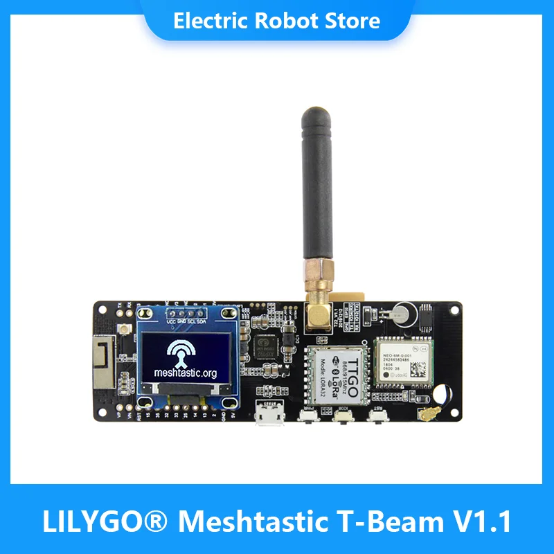 

LILYGO® TTGO Meshtastic T-Beam V1.1 ESP32 433/868/915/923Mhz WiFi BLE Lora GPS NEO-6M SMA 18650 Battery Holder With OLED