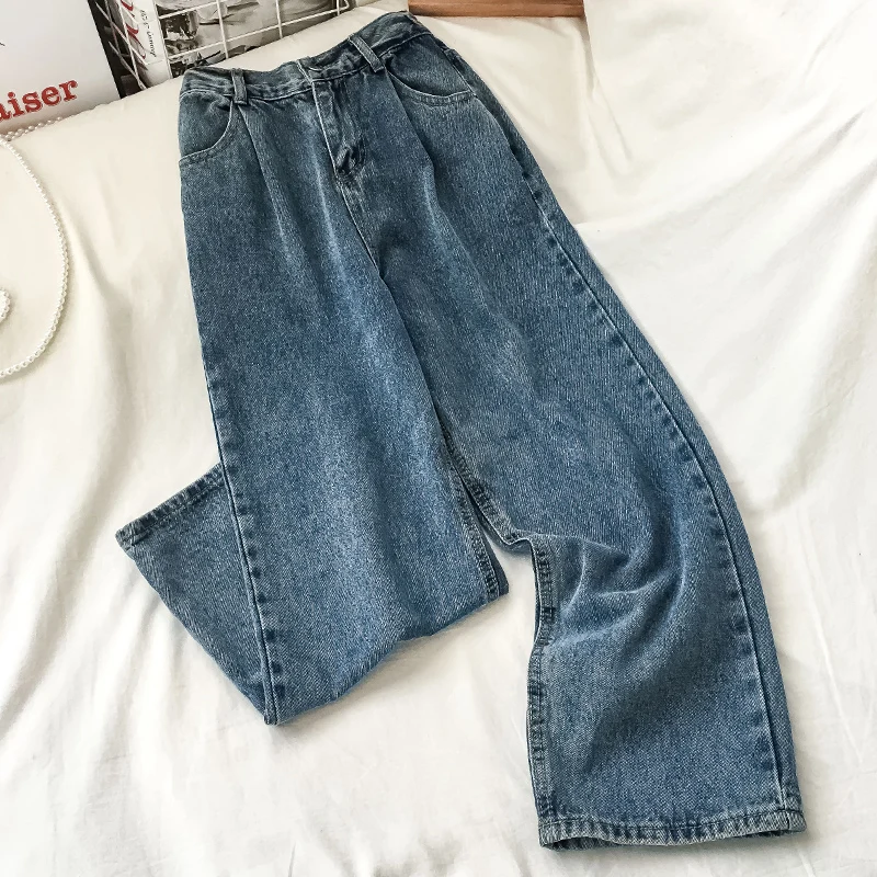 

Джинсы в гонконгском стиле женские с завышенной талией, стройнящие, осенне-весенние, новые, маленькие, высокие, прямые, свободные, широкие, м...