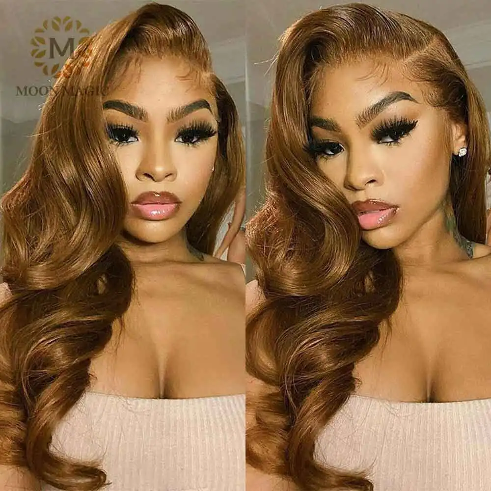 Парики из человеческих волос коричневого цвета парики на сетке спереди для