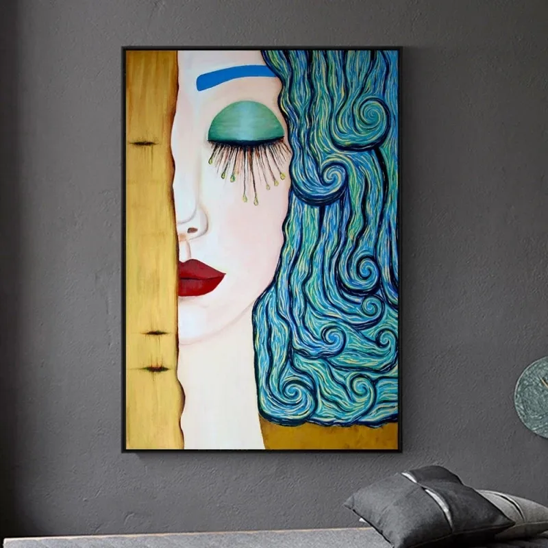 

Classic Artist Gustav Klimt Kiss Girl Tear Abstract Oil Paintings on Canvas Posters and Prints Wall Pictures For Living Room