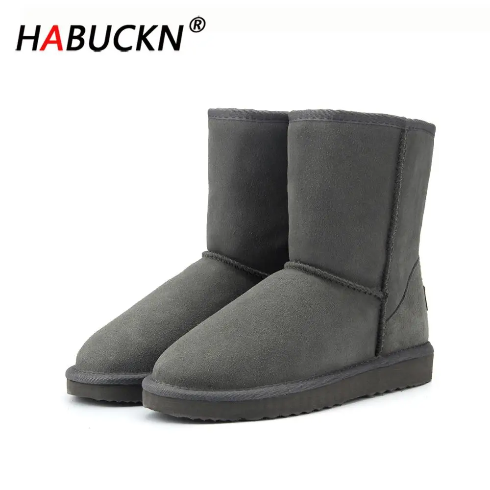 

Зимние Замшевые Сапоги HABUCKN для женщин из натуральной овечьей шерсти с подкладкой, зимняя обувь большого размера, высокое качество, черный ц...