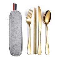 camping tableware cutlery set for travel fork spoon knife cutlery set bag gold dinnerware set chinese chopsticks dropshipping