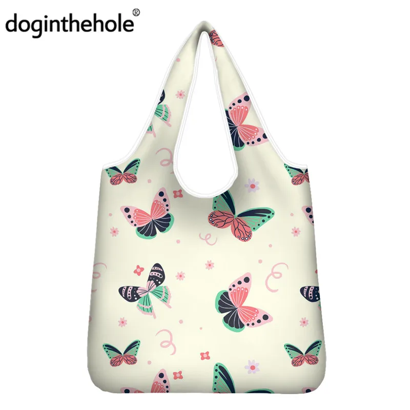 

Doginthehole Color Butterfly 2pcs Set Shopping Bags ECO Large Capacity Casual Shoulder Shopper Sac Outdoor Totes For Women