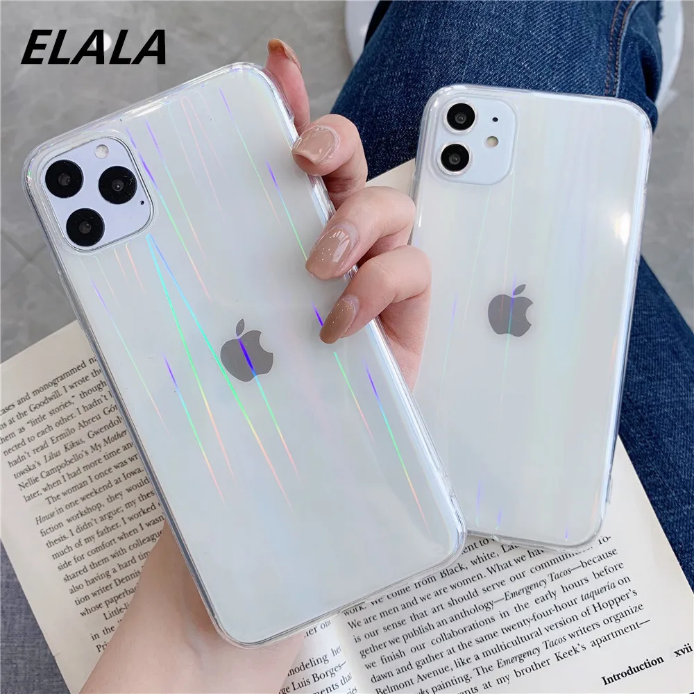 Роскошный прозрачный чехол для телефона Aurora iPhone 12 11 Pro Max XR XS 6 7 8 SE 2020 лазерный
