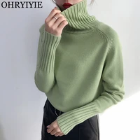 ohryiyie 2021 spring autumn women knitted turtleneck sweater casual soft jumper slim cashmere elasticity pullovers tops female
