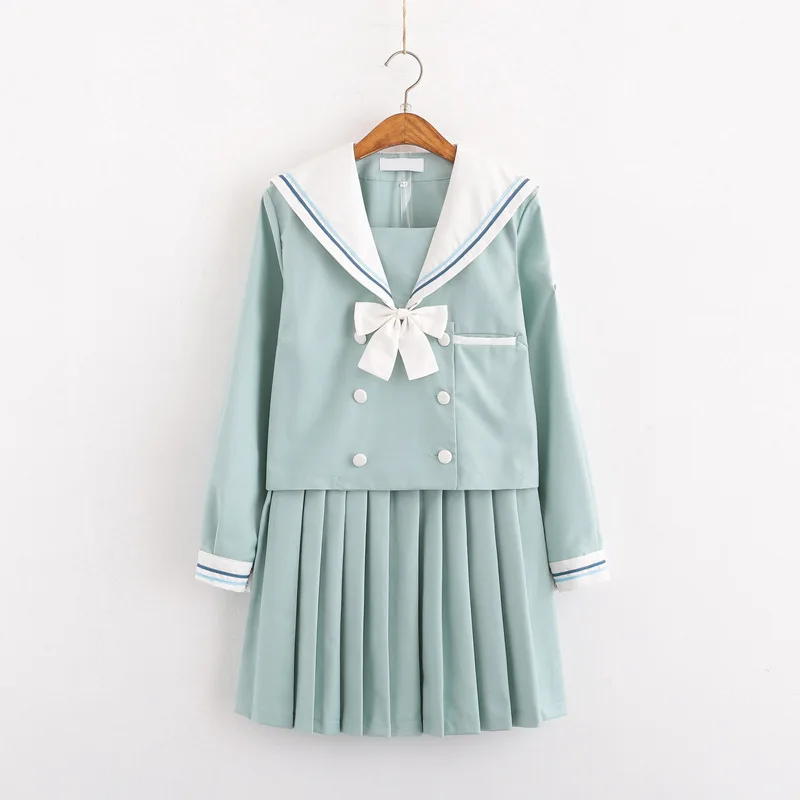 Мятно-зеленая японская школьная форма топы с длинными рукавами + юбка костюм