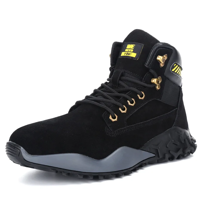 Мужская обувь для работы дышащая с высоким берцем со стальным носком на открытом