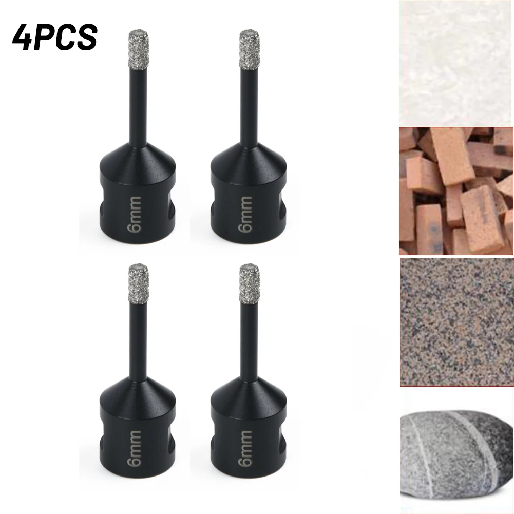 

4pcs 6mm M14 Diamond Drill Bits Hole Saw Dry Drilling For Porcelain Granite Tile Glass Quartz Porcelain Ceramics Marble