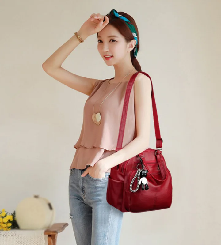 Local stock New Casual Womens Leather Backpack Anti-Theft Rucksack School Shoulder Bag Black Red | Багаж и сумки