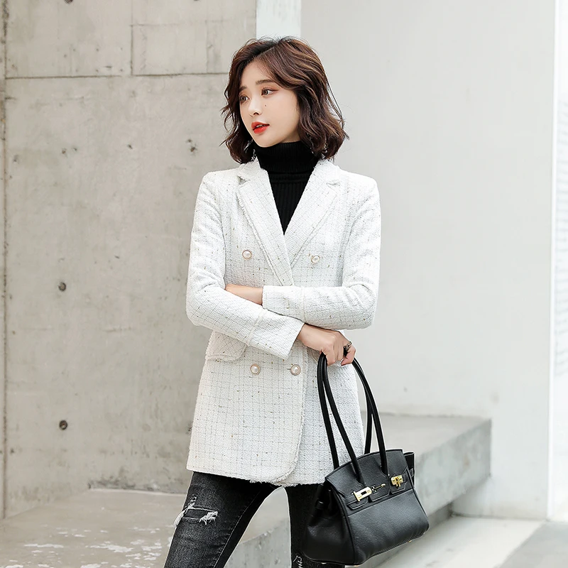 

Women Fashion Jacquard Coat Long Sleeve Office Ladies Jacket Outer Wear Winter Mid Length Style
