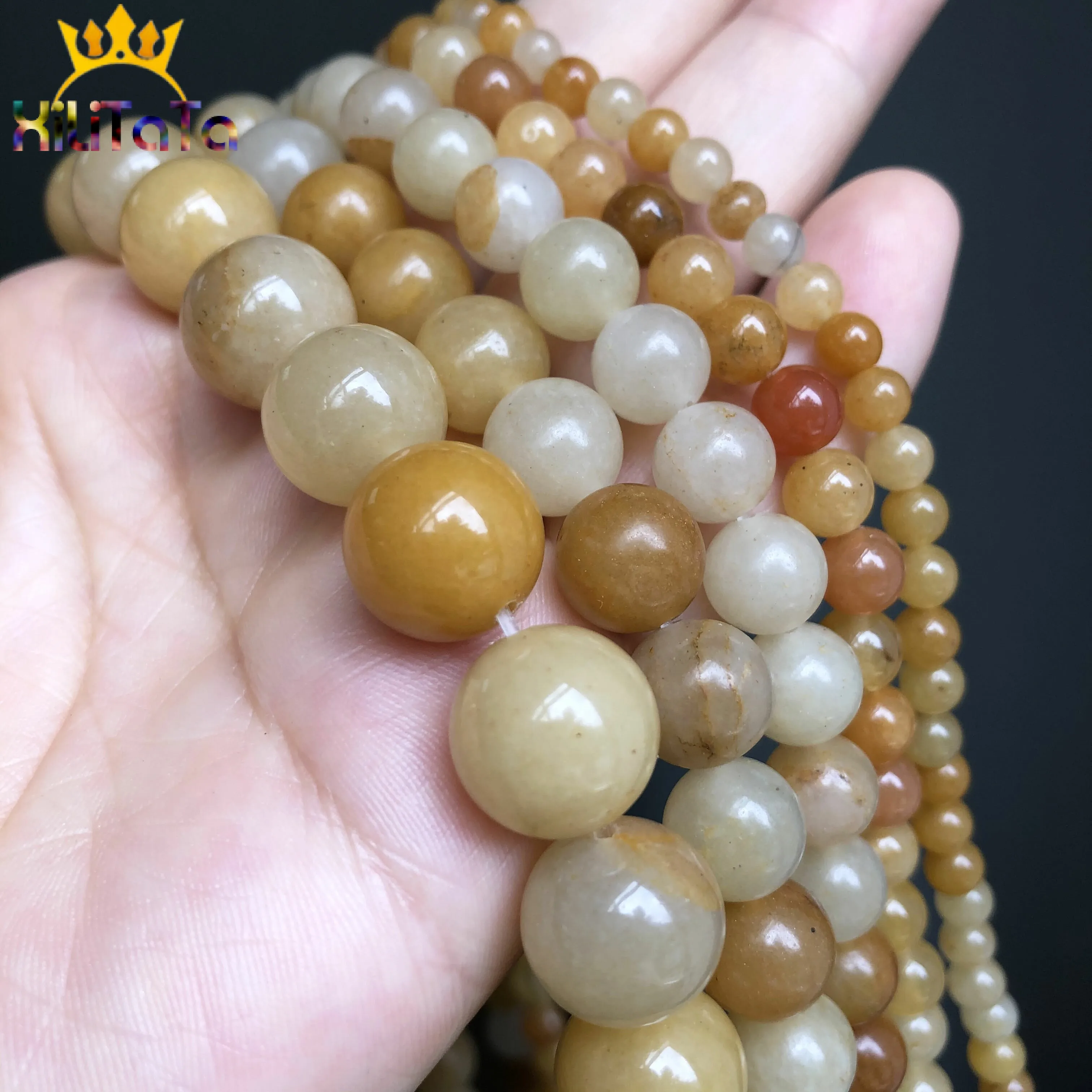 Natural Stone Yellow Jades Beads Loose Spacer For Jewelry DIY Making Bracelet Accessories 15'' Pick Size 4 6 8 10 12mm | Украшения