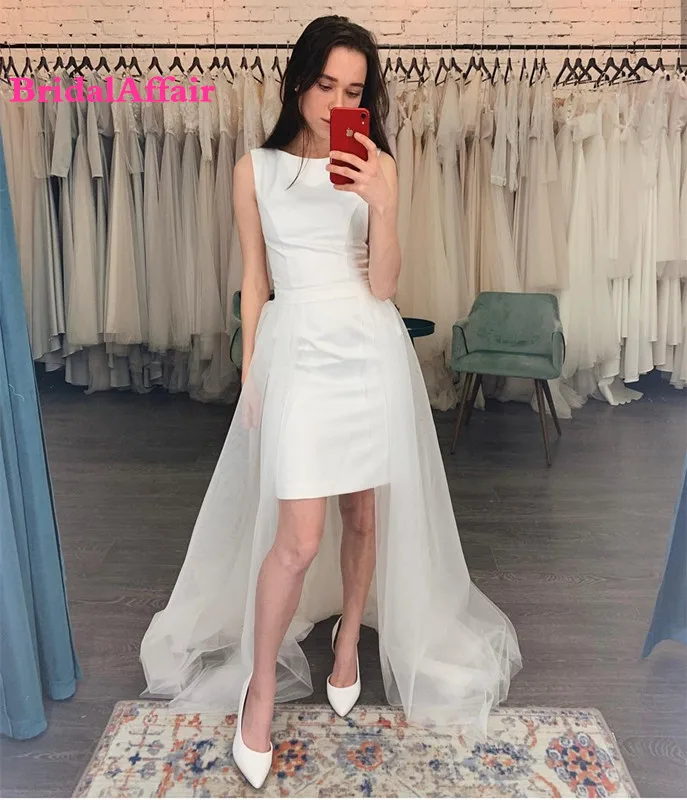 

Short Wedding Dress Ankle Length 2021 Front Short Long Back Elegant Sleeveless Charming For Women Bridal Gown Robe De Marie