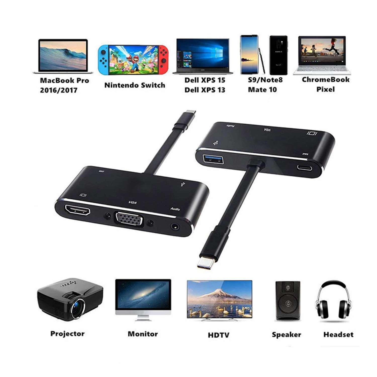 Конвертер 4k * 2k USB3.1 Type-C в PD + HDMI(4K)+ VGA аудио USB 3 0 для Macbook Pro iMac Chromebook Pixel Dell XPS |