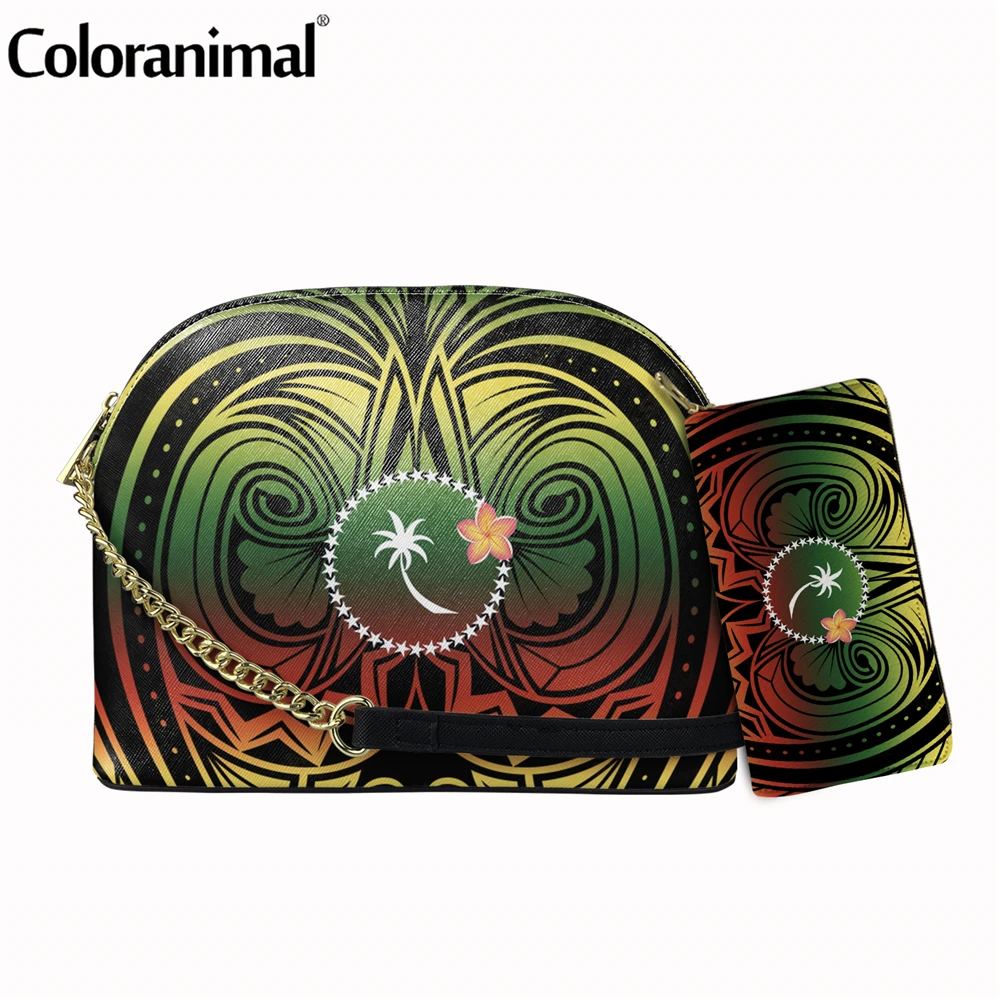 

Fashion Gradient Chuuk Polynesian Plumeria Printing Ladies Crossbody Bag 2Pcs/Set Shoulder Bag&Wallet PU Leather Messenger Bag