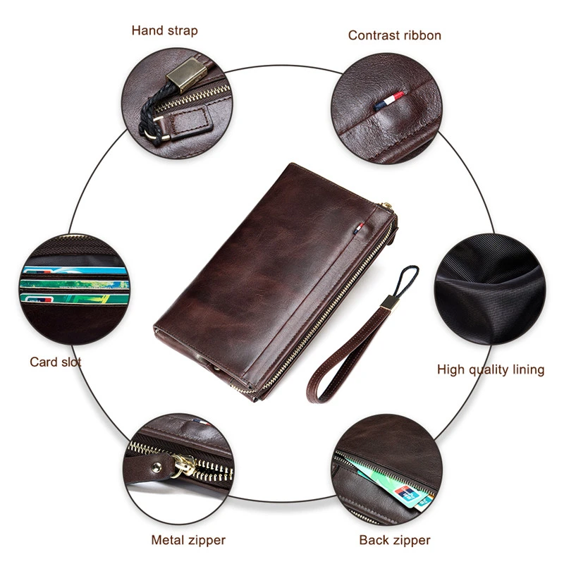 

2020 Men Clutch Wallet Genuine Leather Luxury RFID Wallet Cards Holder Male Organizer Cell Phone Bag Clutch Bag Long Coin Purse