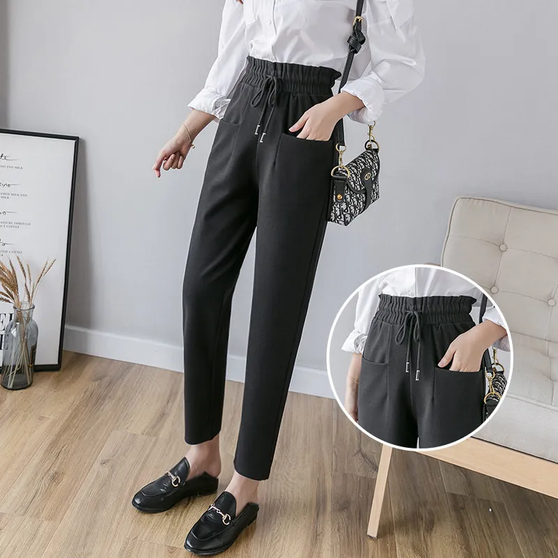 2021 осенние женские шерстяные брюки повседневные с высокой талией эластичные