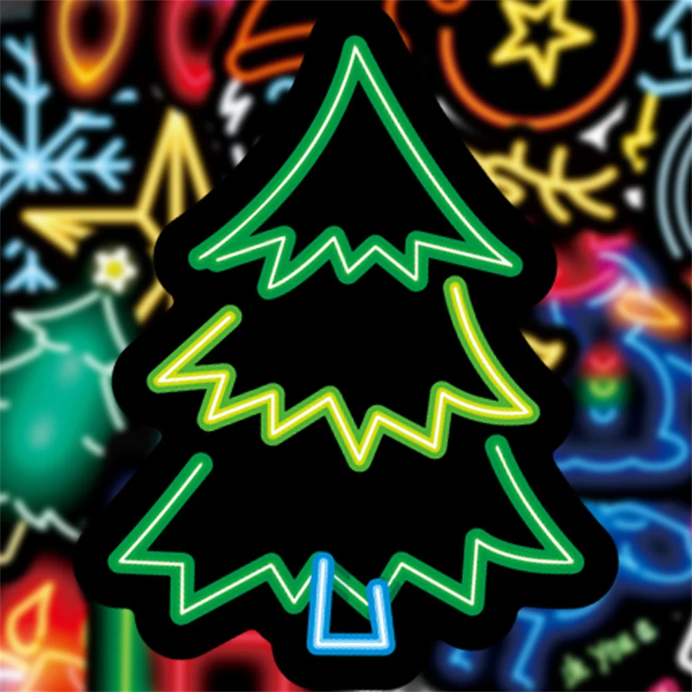 10/30/50 Uds de dibujos animados de Navidad de ne&oacute;n Graffiti equipaje ordenador port&aacute;til casco cubierta de carrito impermeable decorativo Etiqueta de venta al por mayor-2