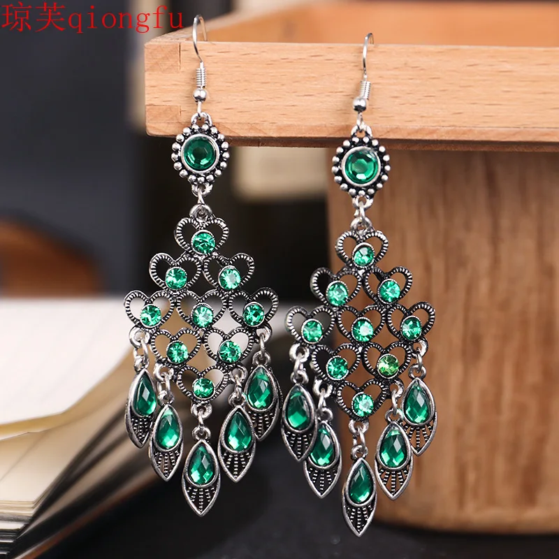 

drop earrings 2021 Retro Chinese style multi-layer diamond earrings ethnic female long earrings vintage ethnic tribal antique