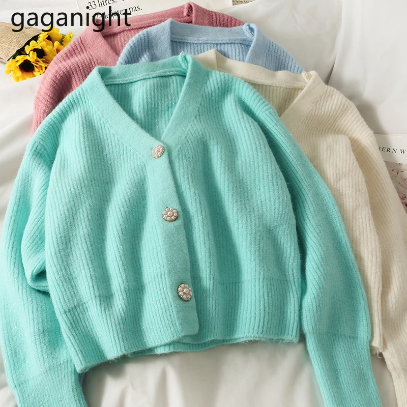 

Gaganight, Однотонный женский кардиган с жемчужными пуговицами, Модный женский шикарный кардиган, вязаная Повседневная Свободная зимняя одежда...