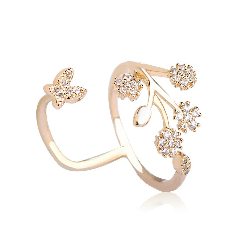 

OI Classic Luxury Copper Metal Adjustable Flower Rings for Women Cubic Zirconia Gold Color Aneis Anillos Anel Bijoux Femme Joias