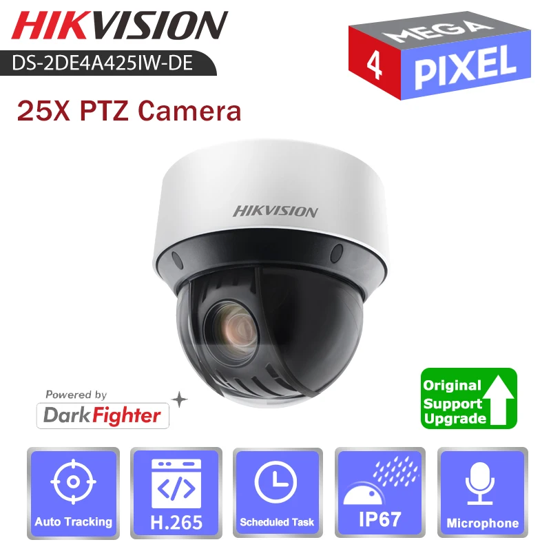 

Hikvision PTZ IP-камера с автоматическим отслеживанием, 20X, с моторизованным аудио, 4 МП, DS-2DE4A425IW-DE наружная цветная веб-камера с ночным видением IR50M, ...