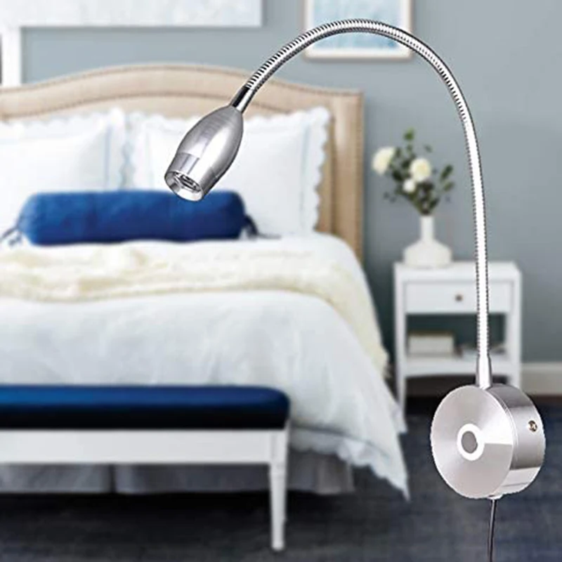 

1pcs New Design Reading Lamp LED Wall Lamp 3W for Bedside Study Book Lamp Silver Wall Light EU Plug Cord