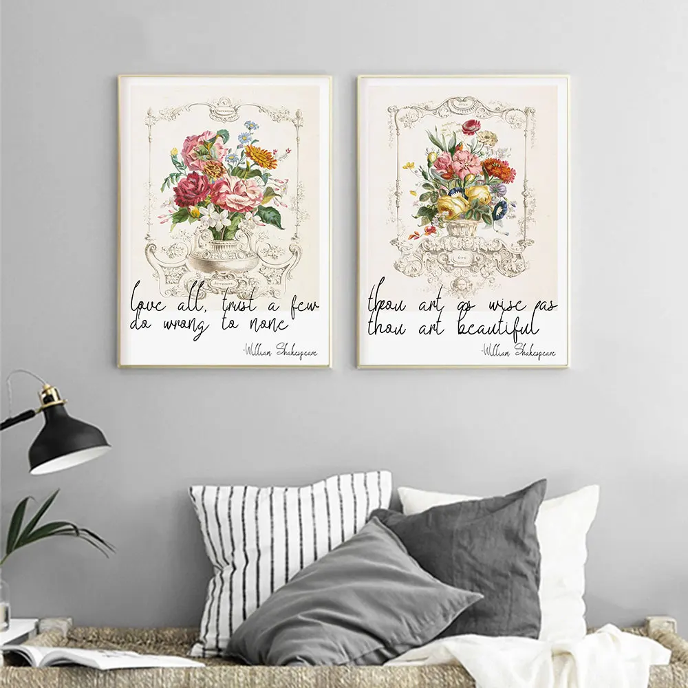 

Vintage Flower Poster Shakespeare Quote Art Print Nordic Floral Canvas Painting Botanical Modern Wall Picture Bedroom Home Decor