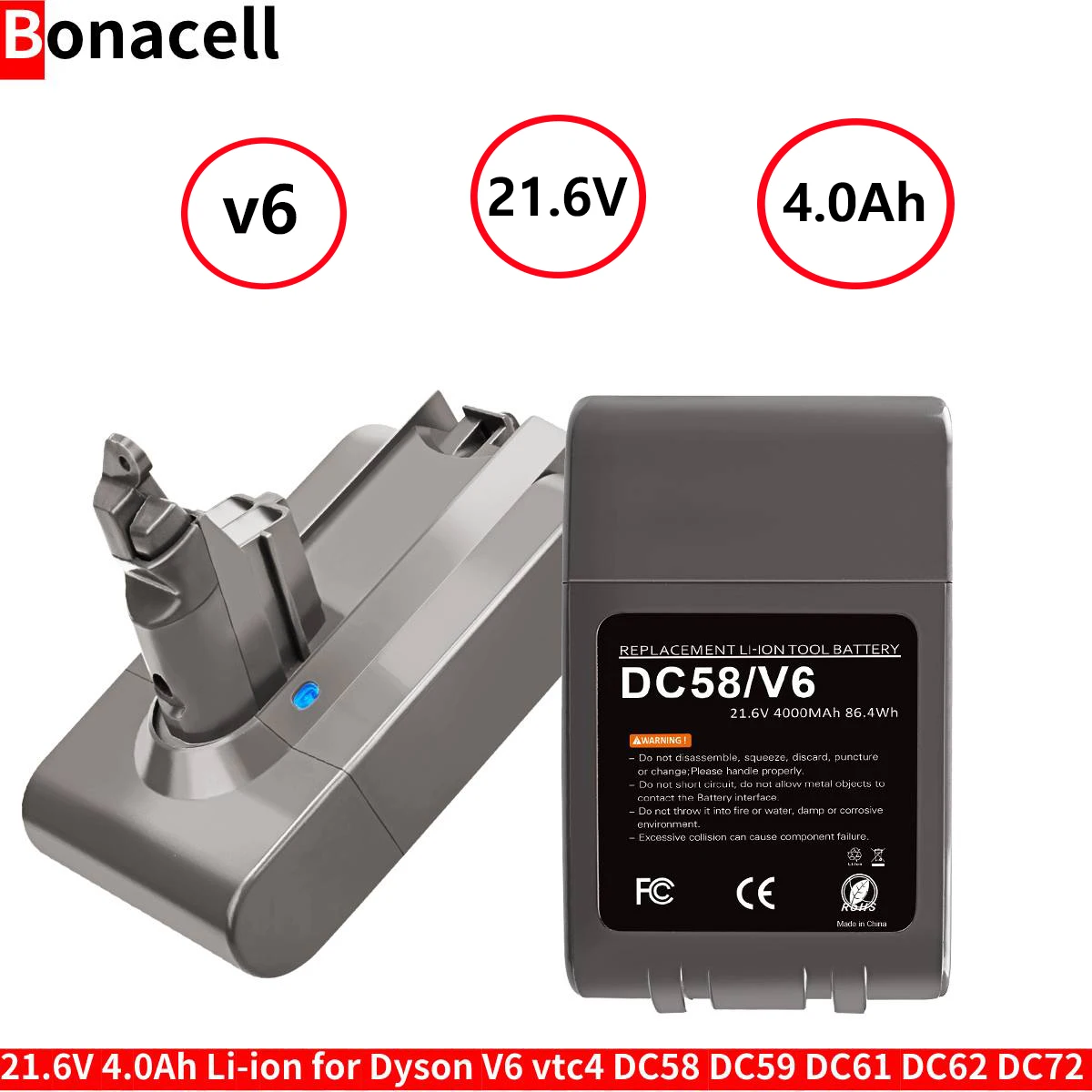 

21.6V 4000mAh Vacuum Cleaner Battery for Dyson V6 SV07 SV09 DC61 DC58 DC62 Absolute Fluffy Animal Pro Rechargeable Bateria