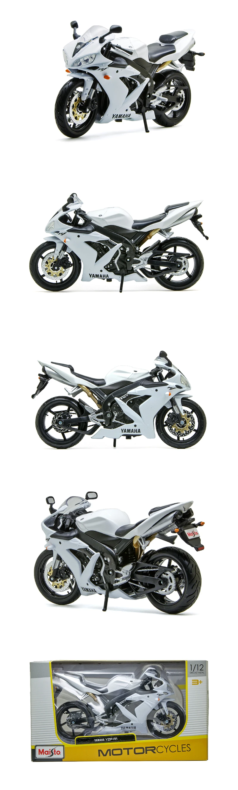 Модель мотоцикла Maisto YMH YZF R1 белого цвета, модель 1:12, модель металлического литья под давлением, миниатюрная гоночная игрушка для коллекции подарков