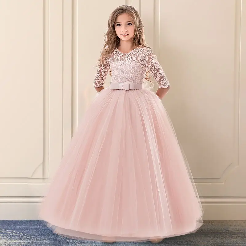 

Kids Bridesmaid Lace Girls Dress For Wedding and Party Dresses Evening Christmas Girl long Costume Princess Children Fancy 6 14Y