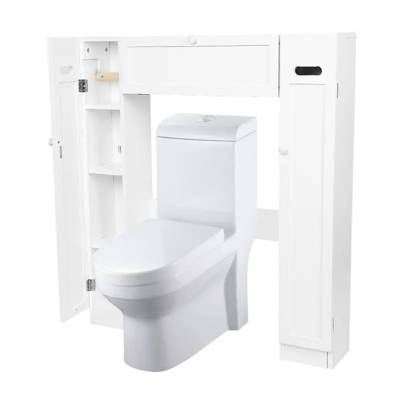 

Bathroom Cabinet Floor-Standing Bathroom Furniture Toilet Cabinet White Wood-Plastic Board Cupboard Shelf Storage Rack HWC