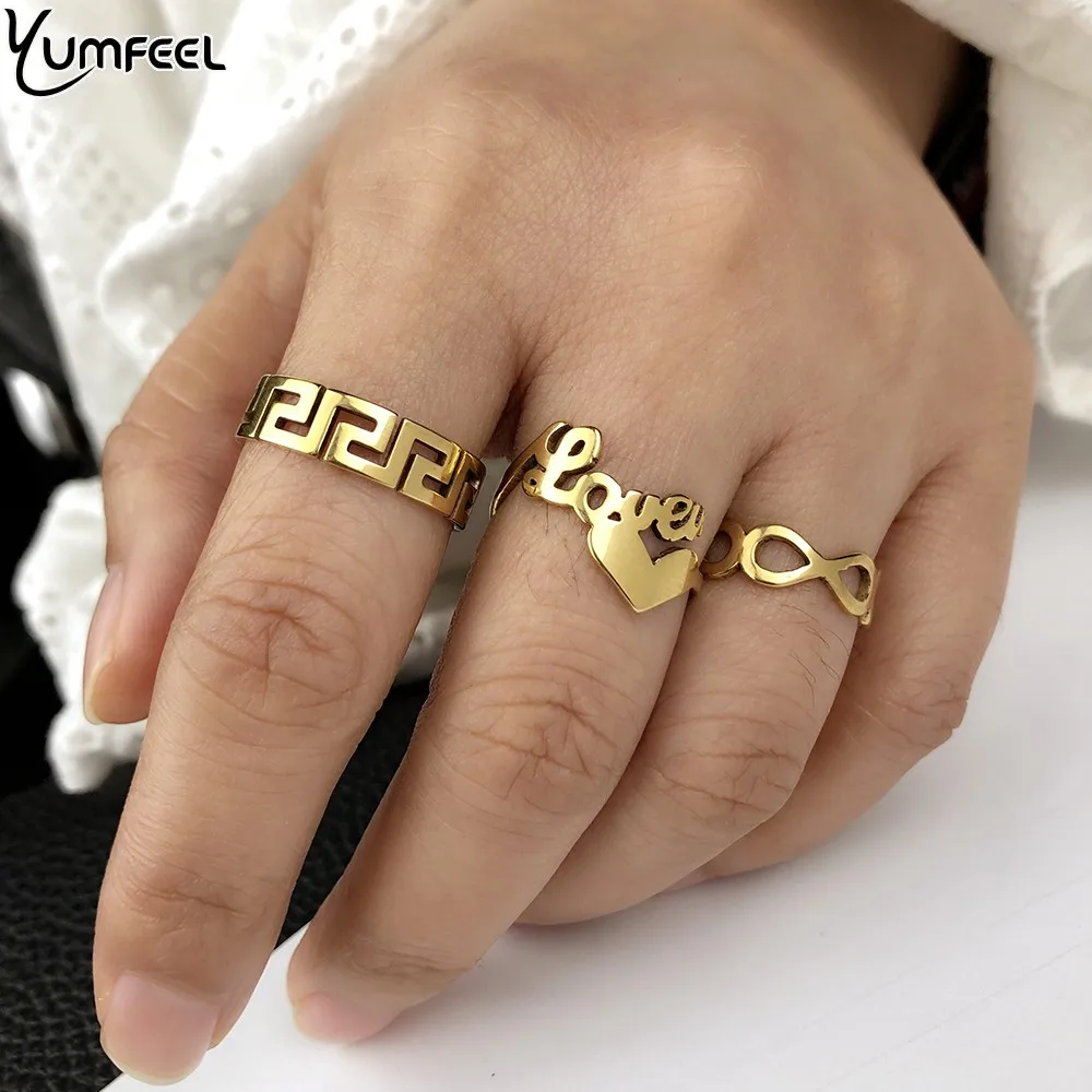 Модные женские Кольца Yumfeel из нержавеющей стали с гравировкой сердца | Украшения