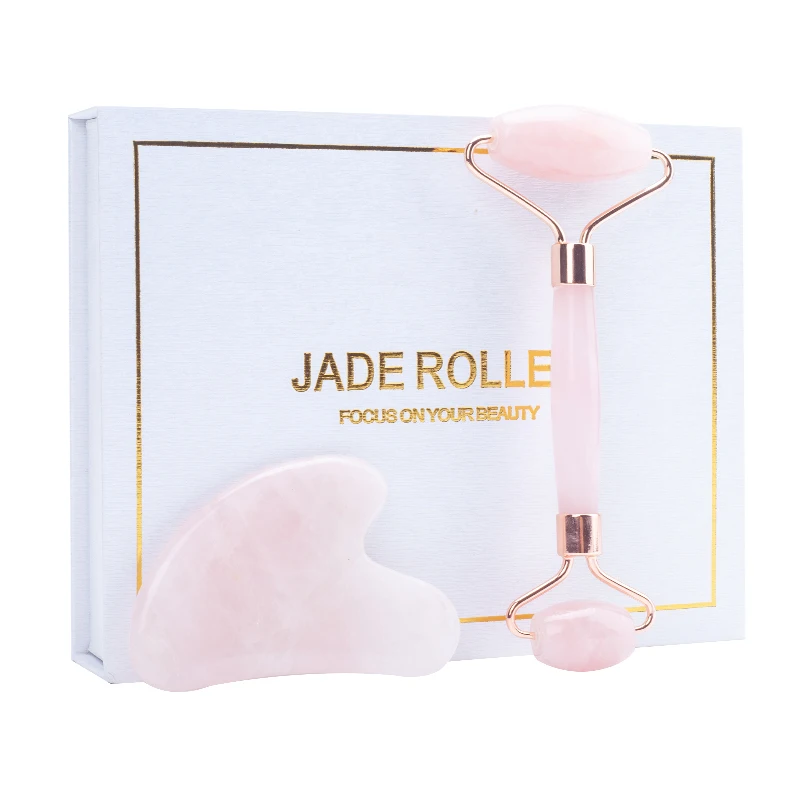 Роликовый массажер Guasha с розовым кварцем для тела спины глаз рук шеи лица