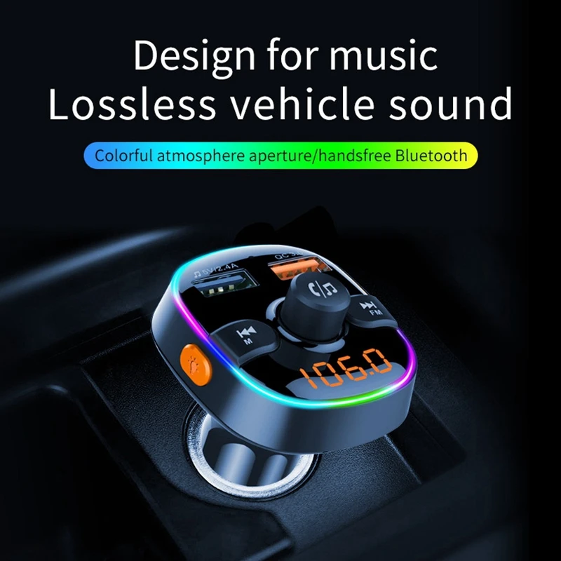 

Bluetooth Car 5.0 FM Transmitter For Car 12V-24V QC 3.0 Fast Charge Handsfree Call USB Audio MP3 Player 7 Color Adapter