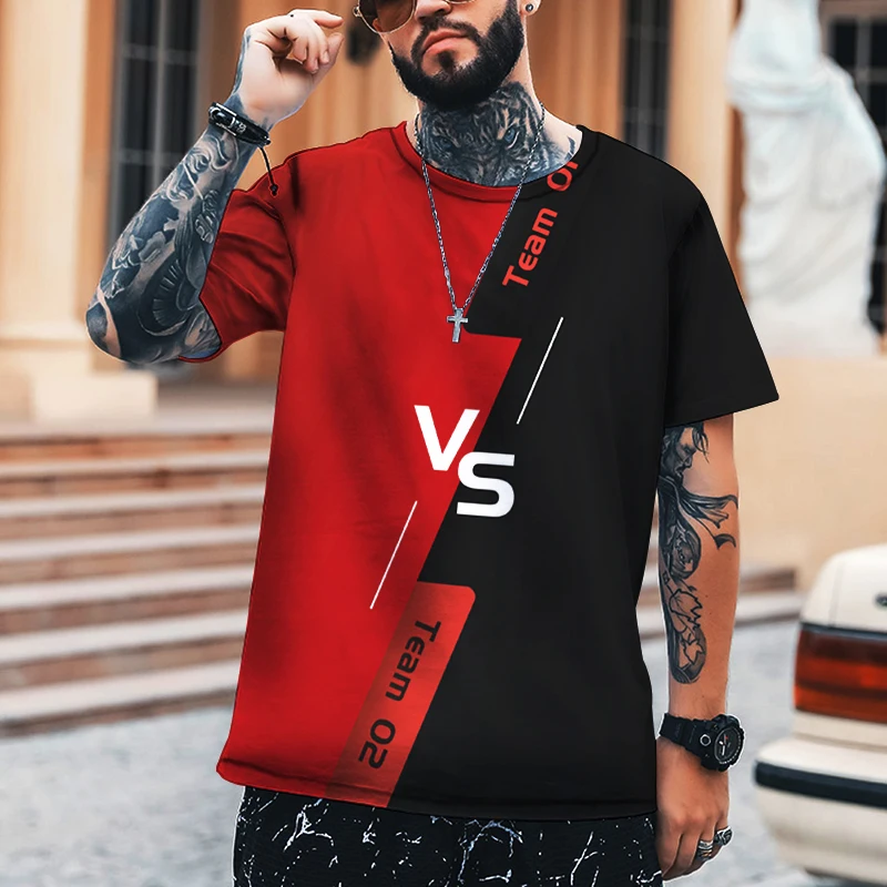 

KYCK Men's Shirt Without Bumping Shirt Color Stitching Vs 3D Printed Shirt Round Neck T-shirt High Quality Oversize 9XL