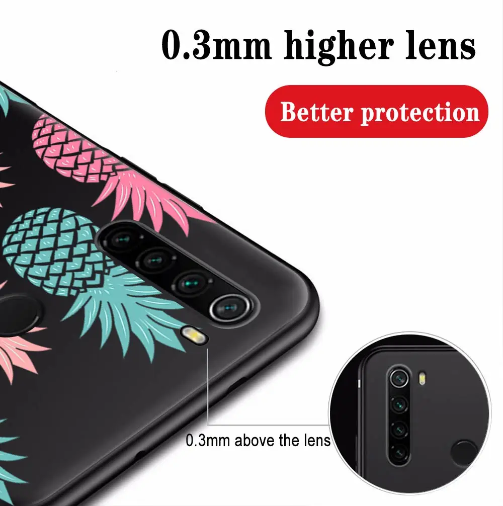 

Cute Pineapple Case For Xiaomi Redmi Note 9 8 7 10X 8T 6 Pro Mi Note 10 9 8 9T Pro SE A3 A2 Lite F1 Phone Cases Black Cover Capa