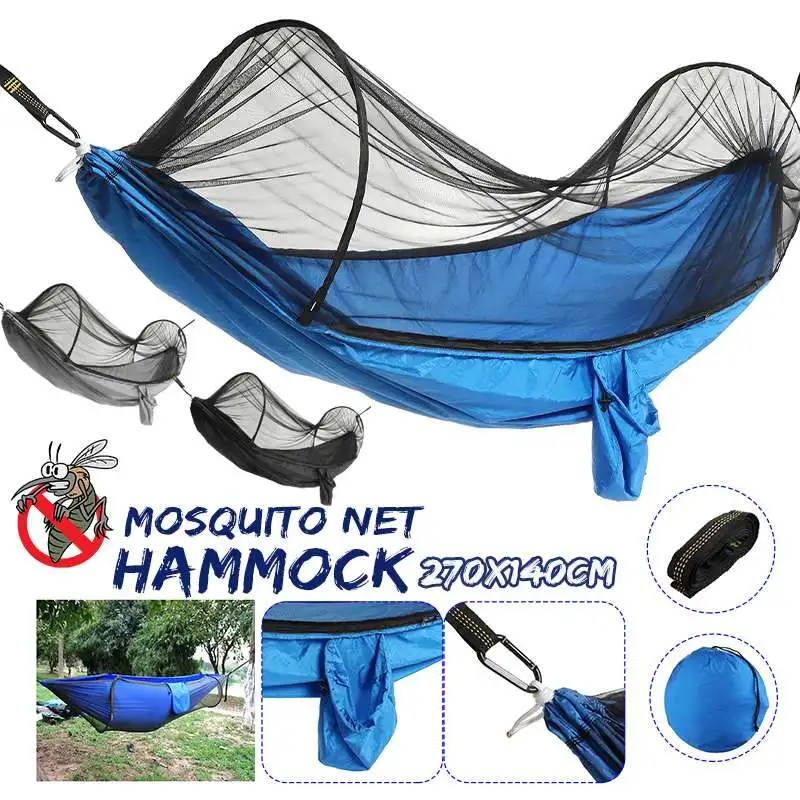 

2 Person Pop-Up Garden Camping Hammock With Mosquito Net Portable Outdoor Parachute Hanging Bed Hammock Hunting Sleeping Swing