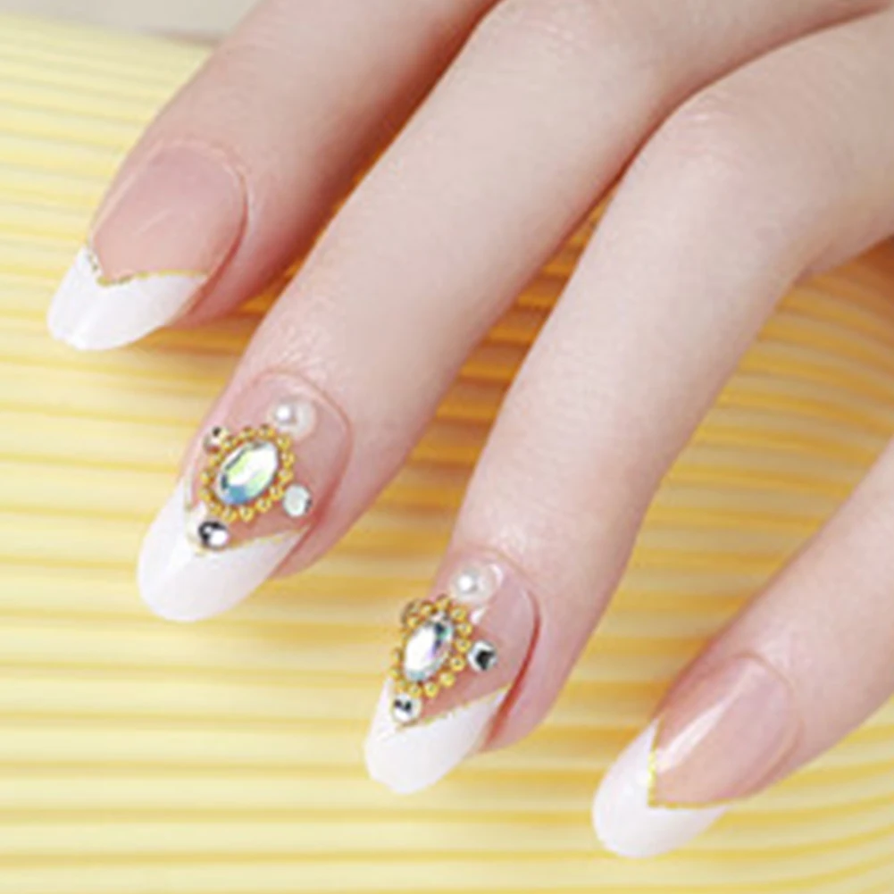 Французский стиль искусственные ногти наконечники со стразами накладные