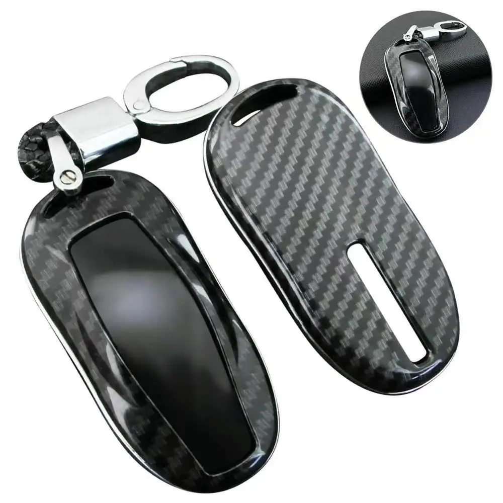 

For Tesla Model 3 S key Case Cover ABS Carbon Fiber Protective Key Chain
