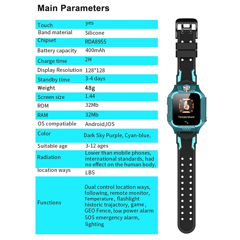 

Kids Smart Watch Phone Call Waterproof Thermometer Wristwatch GPS Locator A66