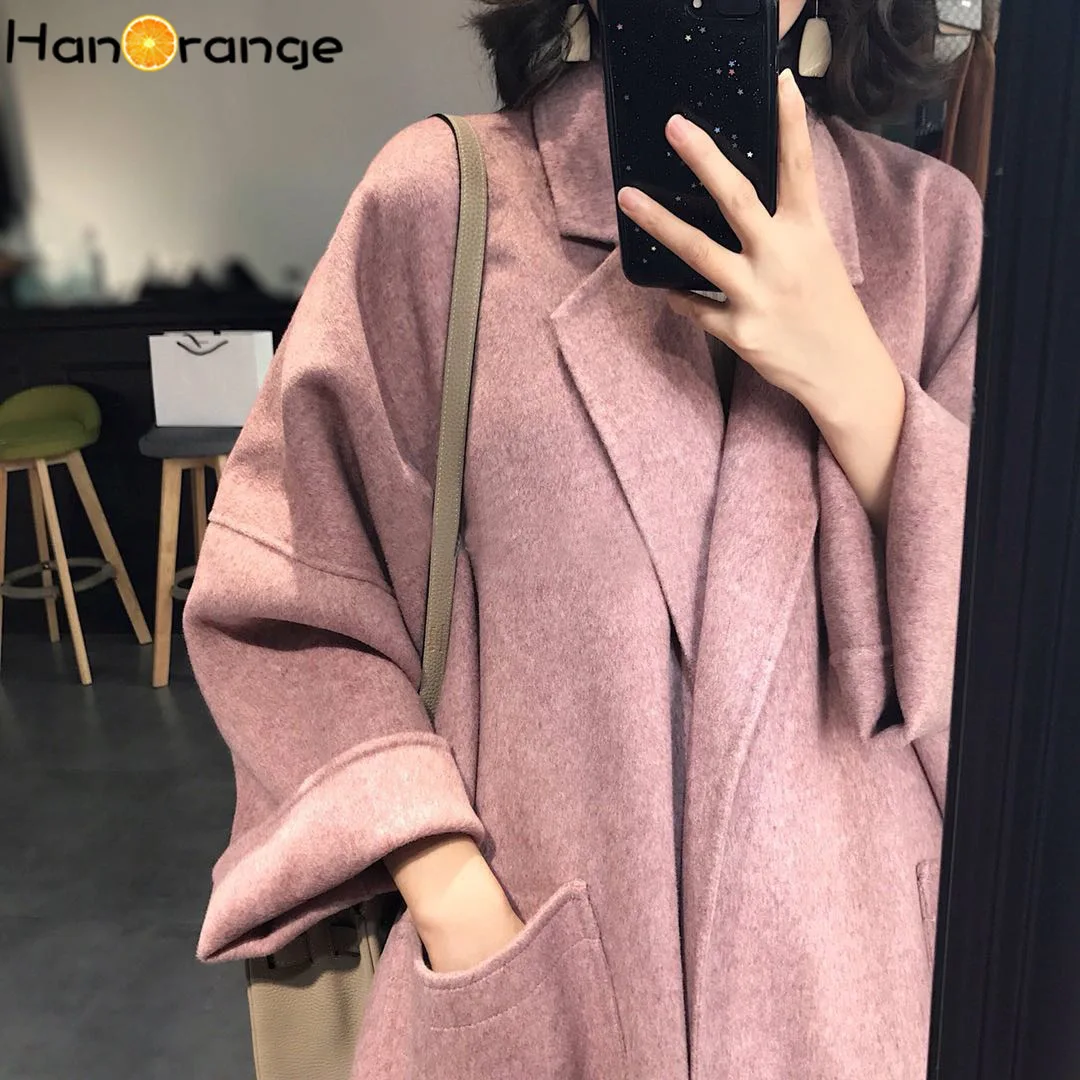 HanOrange/кашемировое пальто с большим карманом и открытыми плечами зимнее длинное