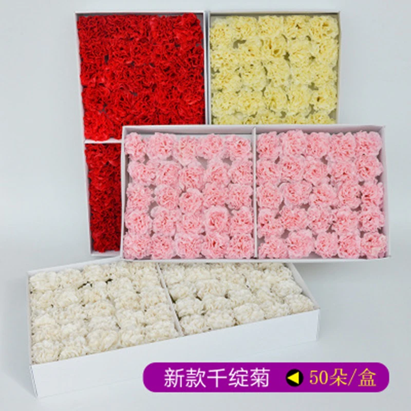 

50pcs/box Carnation Soap Flower Head Big Flower Head Soap Flower Creative Gift Box Bouquet Single Mother's Day Gift Making