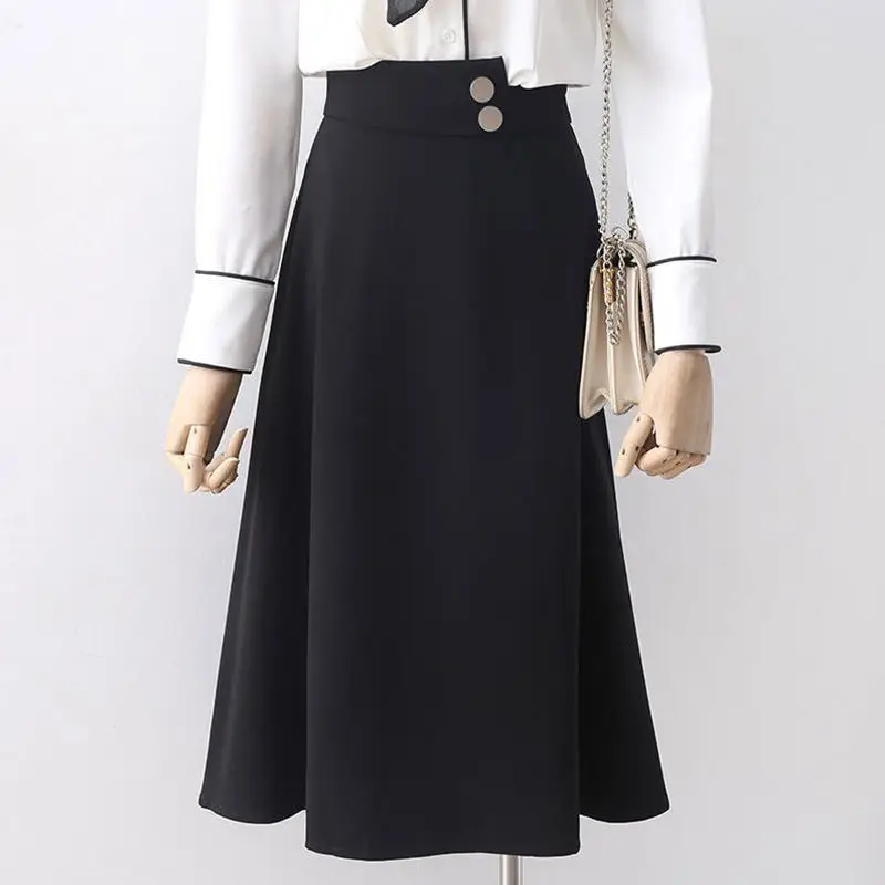 

2021 Autumn New Elegant High Waist Office Midi Skirts for Women Work Wear Pleated A-Line Skirts Female Casual Solid Skirts L719
