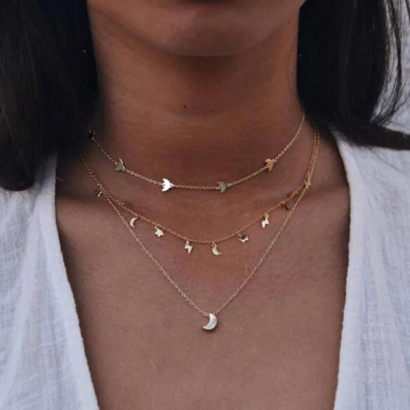 

2020 Moon Women Necklace Fashion Long chain Star Lightning Layered Necklace Bohemia Jewelry Women Pendant Necklace For Women