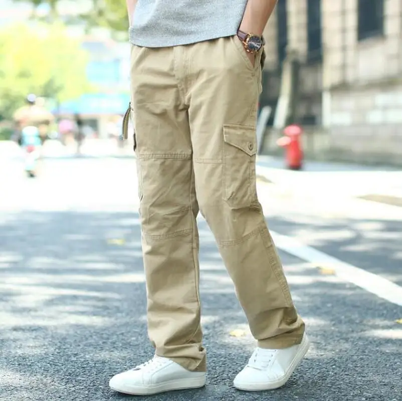 

The Pop Spring And Autumn Men Multi-Pocket Overalls Casual Trousers Men Straight Pants Plus Fat Large Size S-6XL